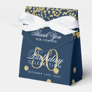 Ballotins Gold 50th Birthday Merci Confetti Navy Blue