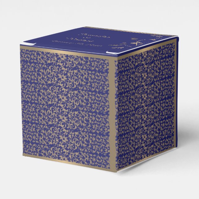 Ballotins Gold et Navy Blue Filigree Wedding Favor Box (Verso)
