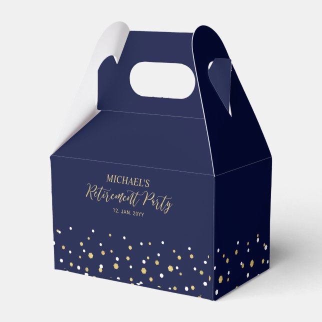 Ballotins Gold & Navy Blue Confetti Parti de retraite modern (Verso)