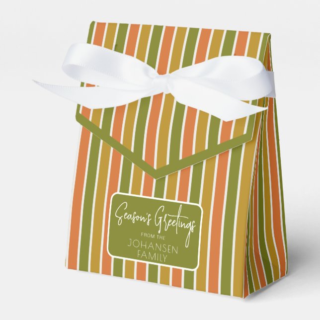 Ballotins Gold, Orange, Olive Green Striped Holiday Salutati (Verso)