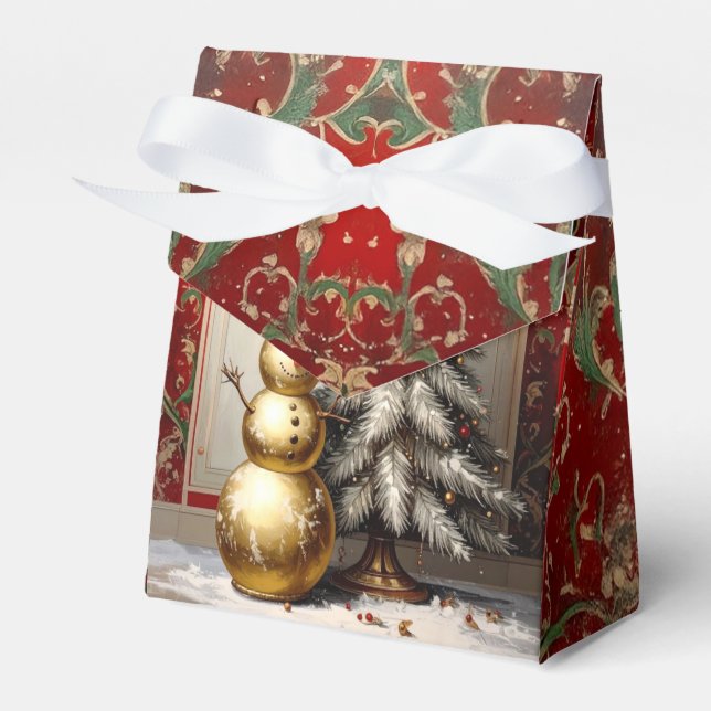 Ballotins Gold Snowman Christmas Tree Holiday Favor Box (Verso)