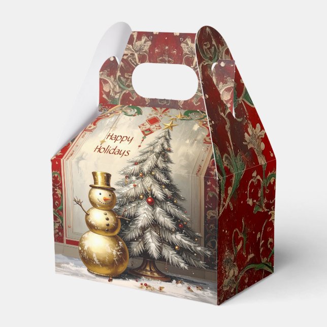Ballotins Gold Snowman Christmas Tree Holiday Favor Box (Verso)