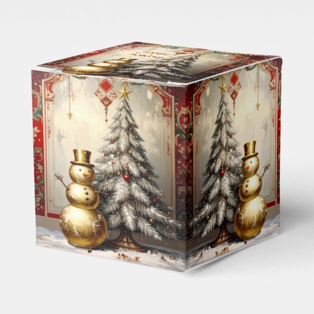 Ballotins Gold Snowman Christmas Tree Holiday Favor Box (Verso)