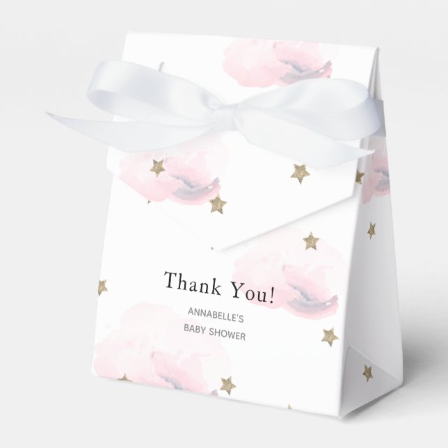 Ballotins Gold Stars & Clouds Rose Baby shower boîte cadeau (Verso)