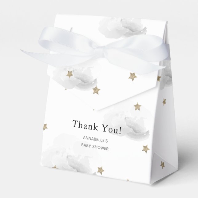 Ballotins Gold Stars & Grey Clouds Baby shower boîte cadeau (Verso)