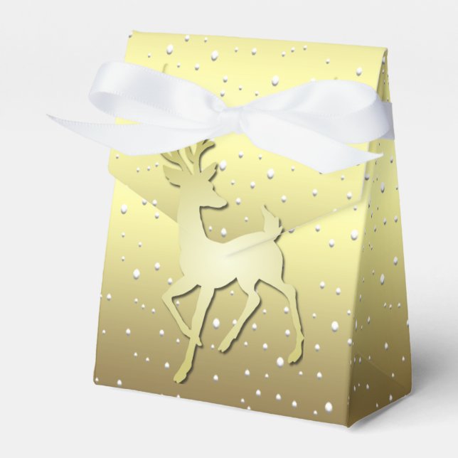 Ballotins Golden Reindeer Snowy Holiday Favor Box (Verso)