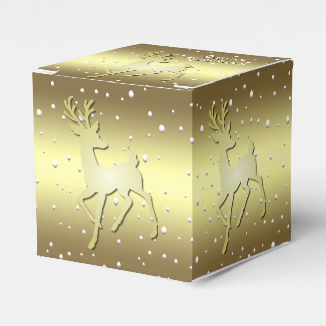 Ballotins Golden Reindeer Snowy Holiday Favor Box (Verso)