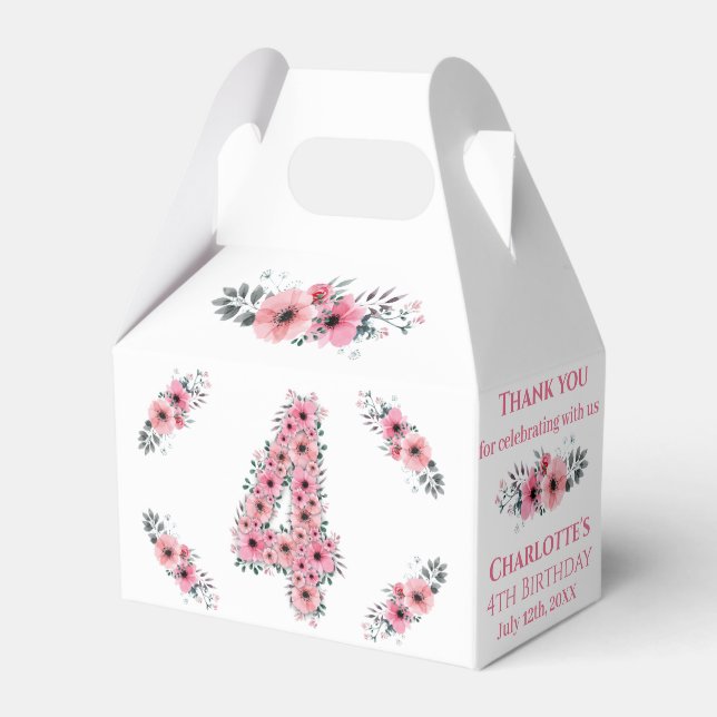 Ballotins Gros 4e anniversaire fille feuillage vert Fleurs r (Verso)