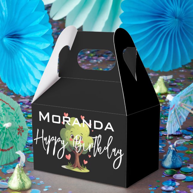 Ballotins Happy Birthday Gable Favor Box Black Tree Hearts (Fête)