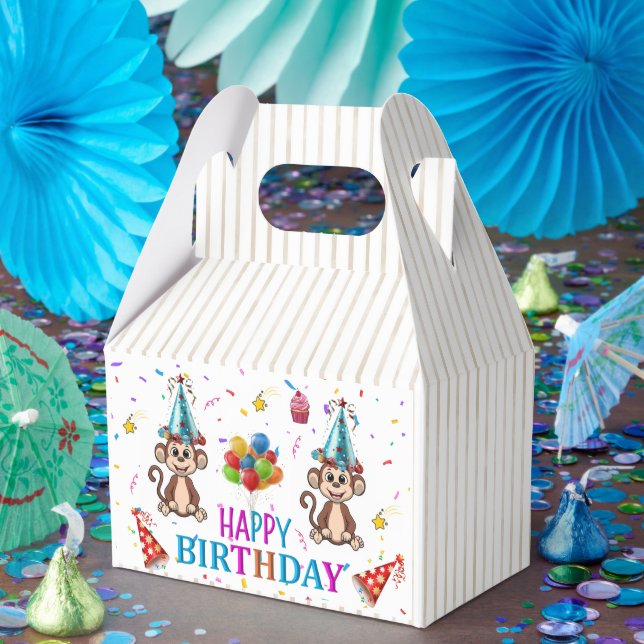 Ballotins Happy Birthday Gable Favor Box Monkey Cupcake (Fête)