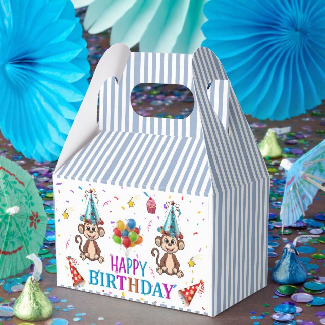 Ballotins Happy Birthday Gable Favor Box Monkey Cupcake (Fête)
