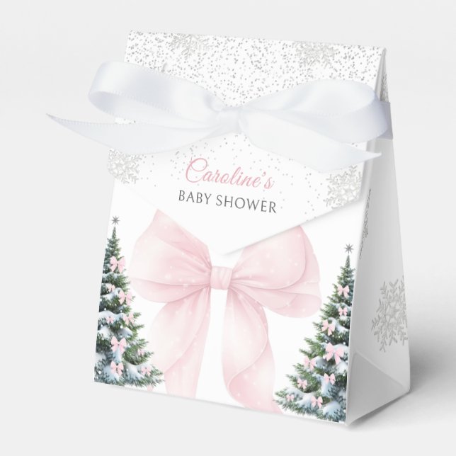 Ballotins It's Cold Outside Pink Bow Baby Shower Favor Box (Verso)