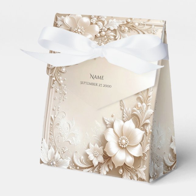 Ballotins Ivory Flowers Favor Box (Verso)