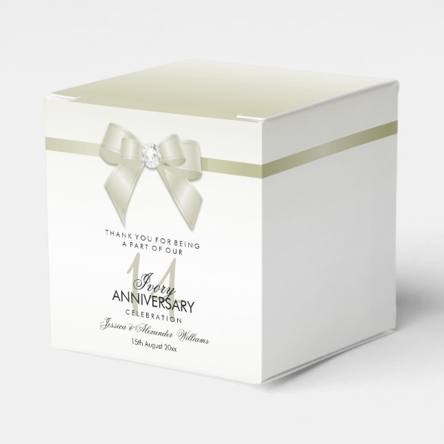 Ballotins Ivory Gem Bow & Ribbon 14e anniversaire de Mariage (Verso)