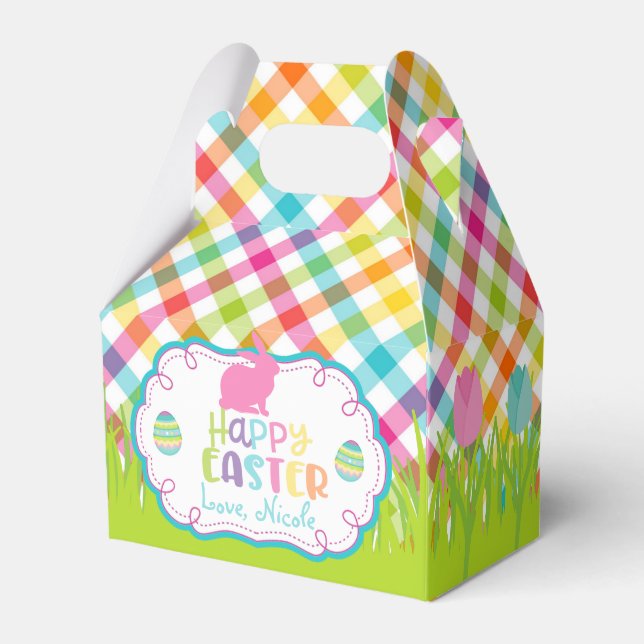 Ballotins Joli Plaid Happy Pâques Personnalisé Gable Box (Verso)