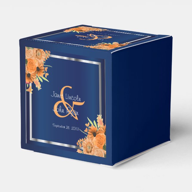 Ballotins Jolies fleurs orange sur bleu marine (Arrière)