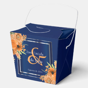 Ballotins Jolies fleurs orange sur bleu marine