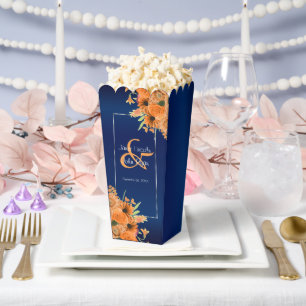 Ballotins Jolies fleurs orange sur bleu marine