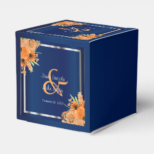Ballotins Jolies Fleurs Orange sur Fond Bleu Marine