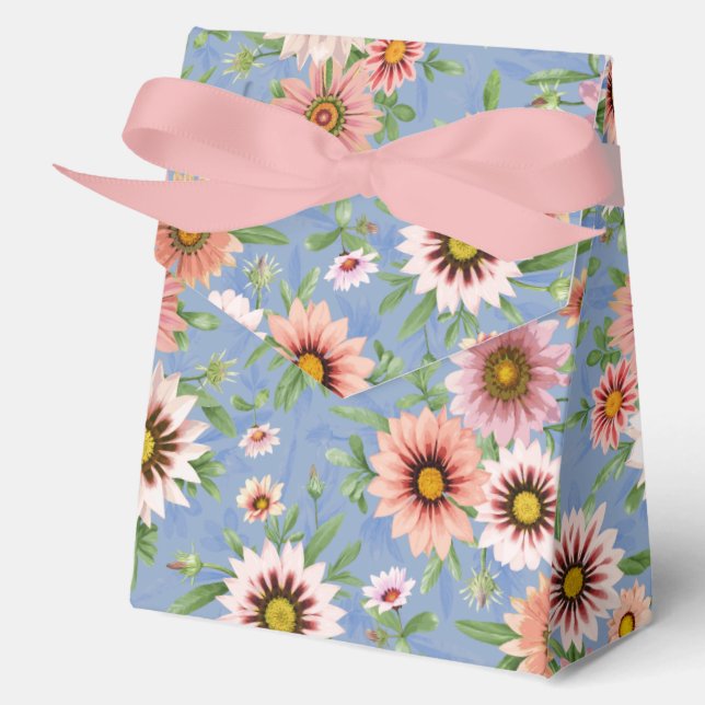 Ballotins Jolies marguerites roses sur le motif Floral bleu (Recto)