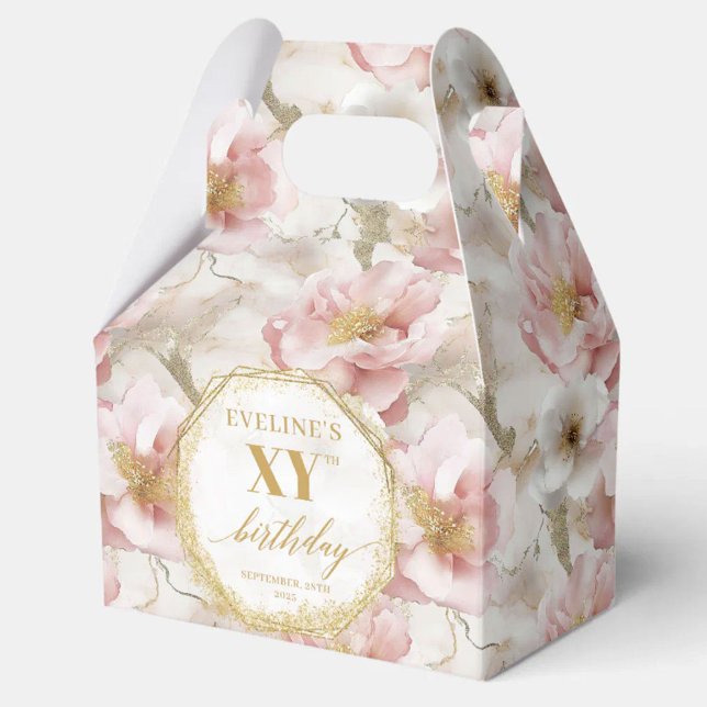Ballotins Jour d'anniversaire gracieusement rose boho or ros (Graceful blush pink gold boho watercolor birthday favor boxes)