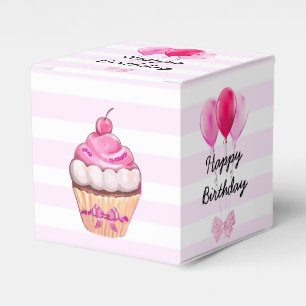 Ballotins Joyeux Anniversaire Cupcake rose cerise avec boîte