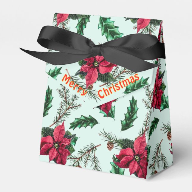 Ballotins Joyeux Noël Rouge Poinsettia Greenery Boîte cadeau (Verso)