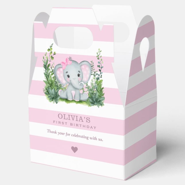 Ballotins Jungle Elephant rose 1er anniversaire Merci (Ouvert)