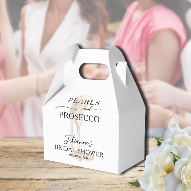 Ballotins Lancement de mariage Perles & Prosecco (Pearls & Prosecco bridal shower Thank You gable-style favor boxes - Available in 3 SIZES)