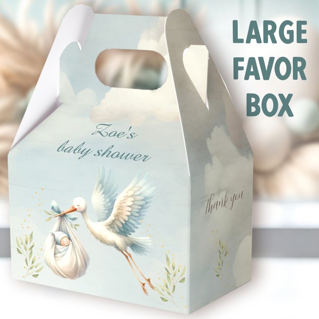 Ballotins Livraison spéciale Baby shower garçon grande (Special Delivery Stork Large Favor Boxes - You can choose from 3 sizes of these gable favor boxes.)