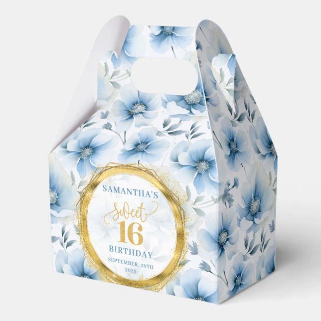 Ballotins Luxe Sweet 16 Dusty Blue Gold Parties scintillant  (Luxe Sweet 16 Dusty Blue Gold Glitter Treat Box)