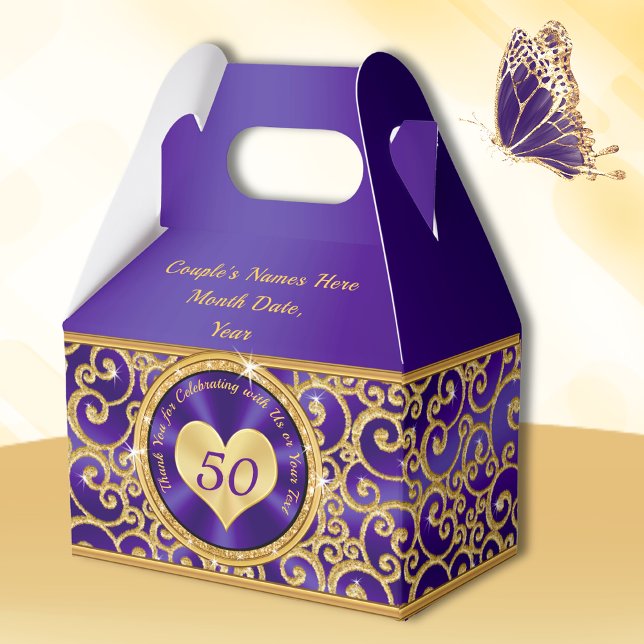 Ballotins Magnifique Royal violet et or 50e anniversaire (Purple and Gold, 50th anniversary party ideas for parents. 50th wedding anniversary favor boxes.)