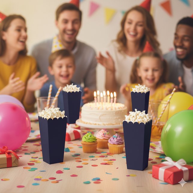 Ballotins Maïs soufflé simple et attrayant bleu marine perso (Navy Blue Simple Attractive Popcorn Favor Boxes)