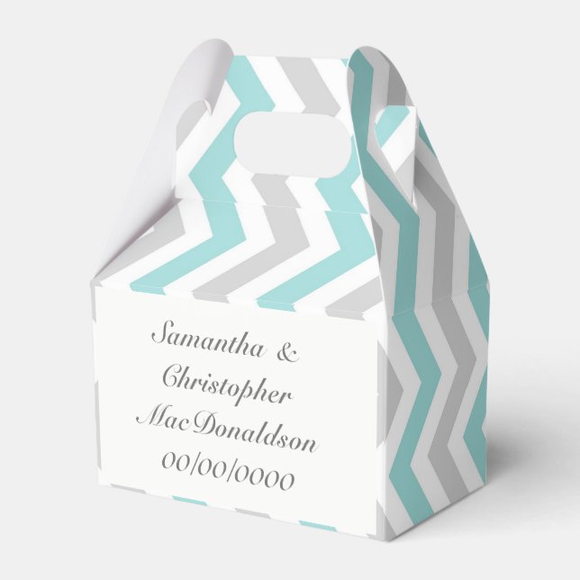Ballotins Mariage à chevron gris et blanc Aqua (Arrière)