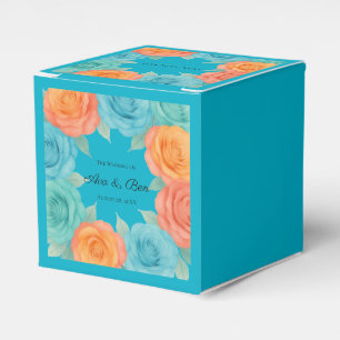 Ballotins Mariage aux Roses Aquarelle Orange et Sarcelle