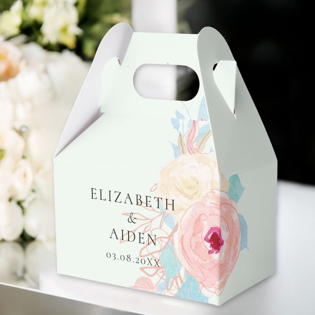 Ballotins Mariage d'aquarelle florale Pastel (Personalized Pastel Floral Watercolor Wedding Favor Boxes with your Name & Date.)