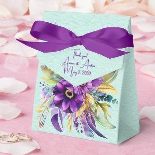 Ballotins Mariage d'aquarelle violet et turquoise