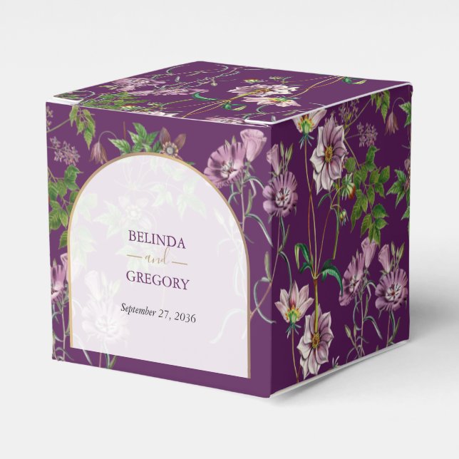 Ballotins Mariage d'arc doré fleuri violet (Verso)