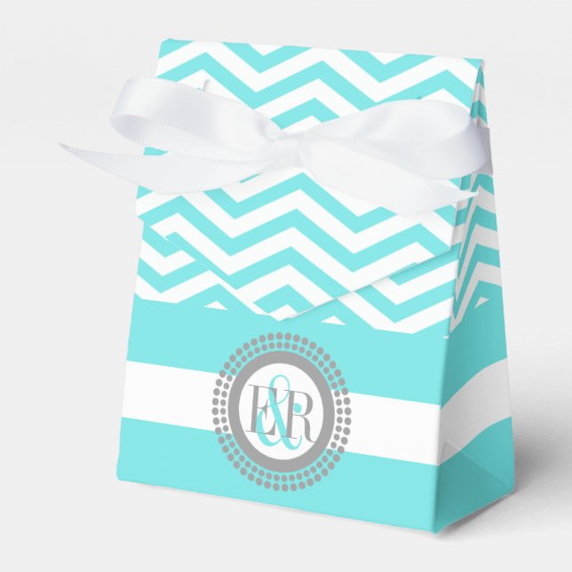 Ballotins Mariage de motif de zigzag de chevron blanc bleu d (Verso)