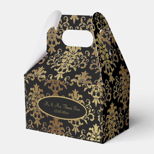 Ballotins Mariage de script noir Gold Damask (Verso)