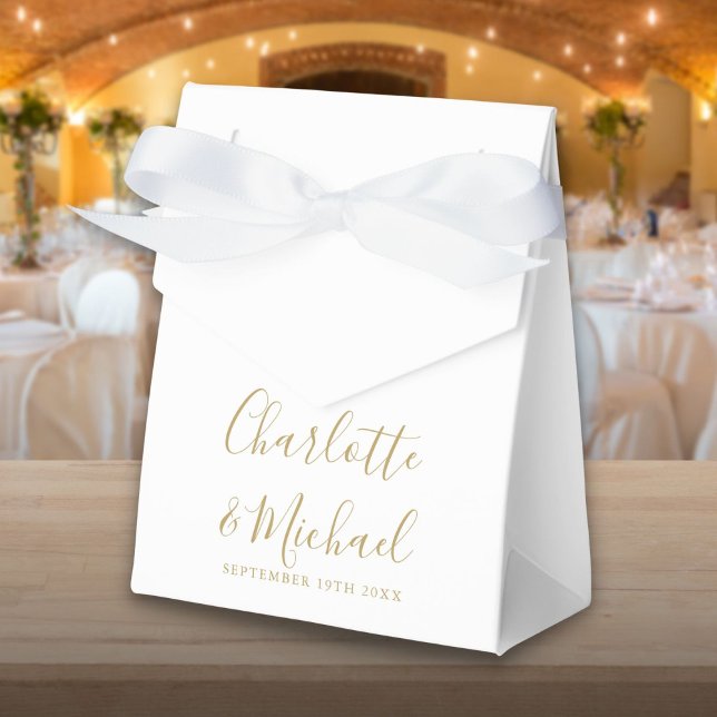 Ballotins Mariage De Script Or Et Blanc Simple (Simple Gold And White Script Wedding Favor Box)