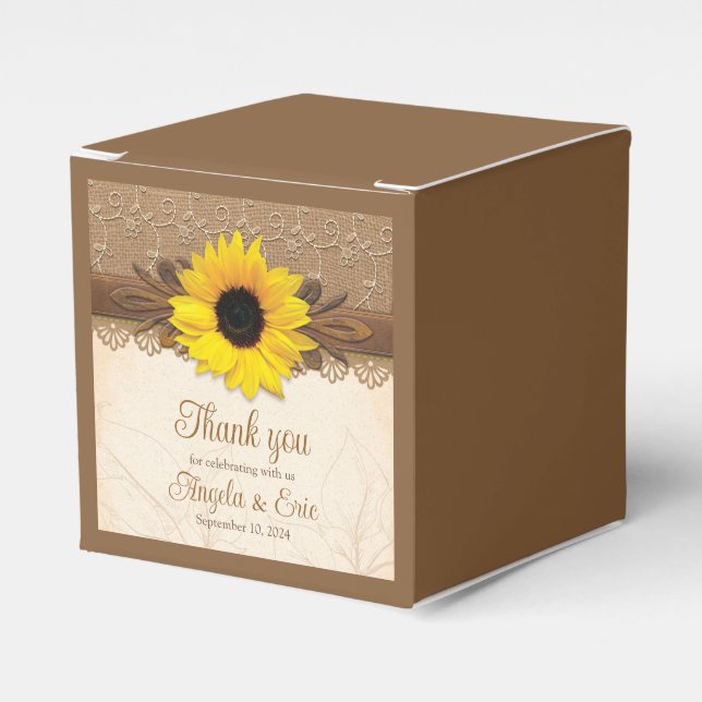 Ballotins Mariage de tournesol en bois de dentelle de Burlap (Verso)