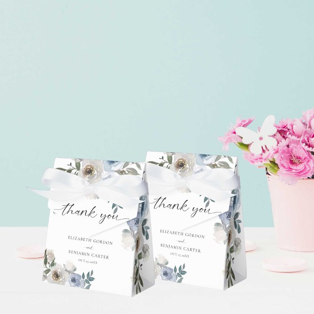 Ballotins Mariage Dusty Blue Floral Élégant Script Rustique  (Créateur téléchargé)