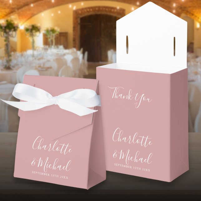 Ballotins Mariage élégant écriture Rose Poussiéreuse (Dusty Rose Elegant Script Wedding Favor Box)