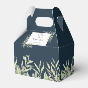 Ballotins Mariage Élégant Feuilles de Verdure Bleu Profond d