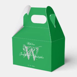 Ballotins Mariage élégant monogramme noms blancs vert émerau
