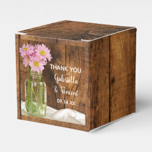 Ballotins Mariage Faux Barn Wood Mason Jar et Rose Daisy