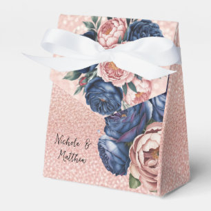 Ballotins Mariage floral bleu marine et Rose or