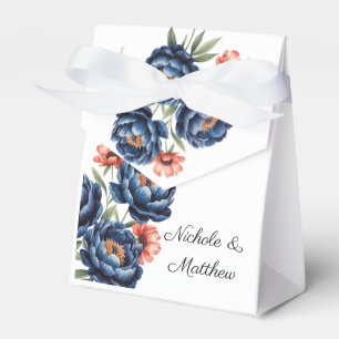 Ballotins Mariage Floral Élégant Bleu et Orange Brûlé 