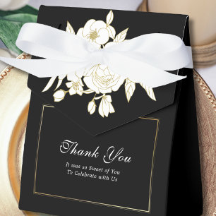 Ballotins Mariage Floral Élégant Fond Noir Blanc Or